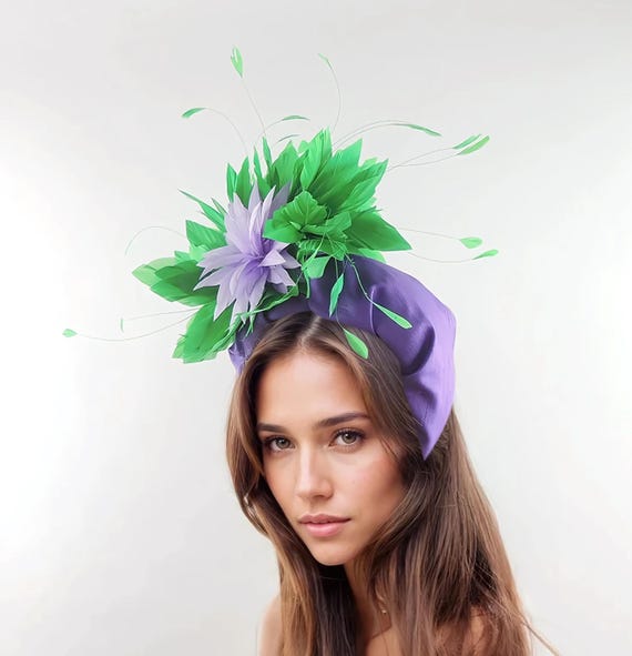 Purple Lilac Kelly Green Kentucky Derby Ascot Fascinator Hat  display picture 1