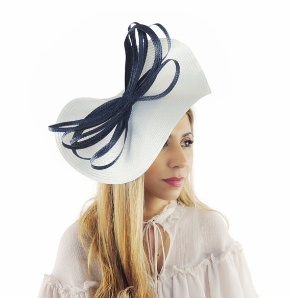 White Navy Blue Statement Hatinator Womens Kentucky Derby Hats