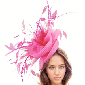 Fuchsia Pink Feather Kentucky Derby Fascinator Hat Wedding Fascinators Cocktail Garden Party Ascot Formal Occasion Race Day Woman Ladies