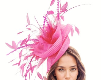 Fuchsia Pink Feather Kentucky Derby Fascinator Hat Wedding Fascinators Cocktail Garden Party Ascot Formal Occasion Race Day Woman Ladies