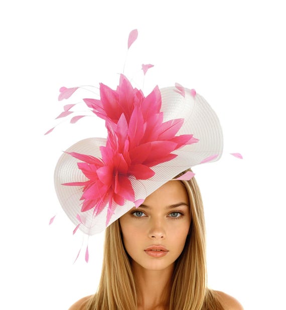 Candy Pink Saucer Disc Fascinator Hat White Candy Pink Saucer Disc Royal Ascot Fascinator Hat  main image 3