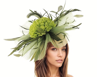 Olive Green Hatinator Fascinator Royal Ascot Kentucky Derby Melburne Cup Dubai Weddings Cocktail Party Ladies Day Headpiece Headwear Hat Tea