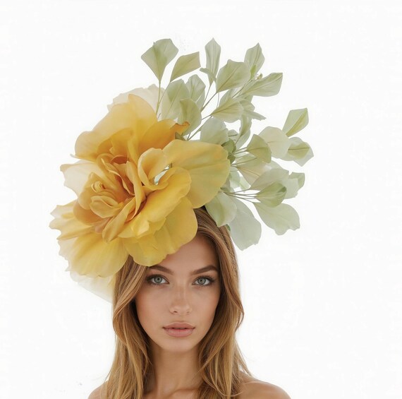 Old Gold Olive Green Kentucky Derby Ascot Fascinator Hat  display picture 3