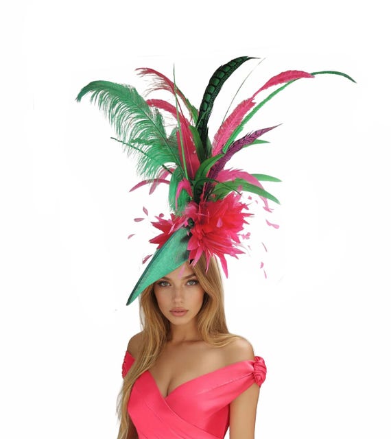 Large Fuchsia Hot Pink Emerald Green Kentucky Derby Hat 