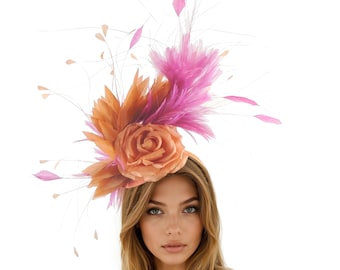 Pink & Yellow Statement Fascinator, Bold Floral Derby  display picture 1