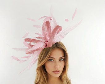 Dusky Pink Blush Feathers Tea Party Fascinator Hat, Kentucky Derby Ascot Wedding Headpiece