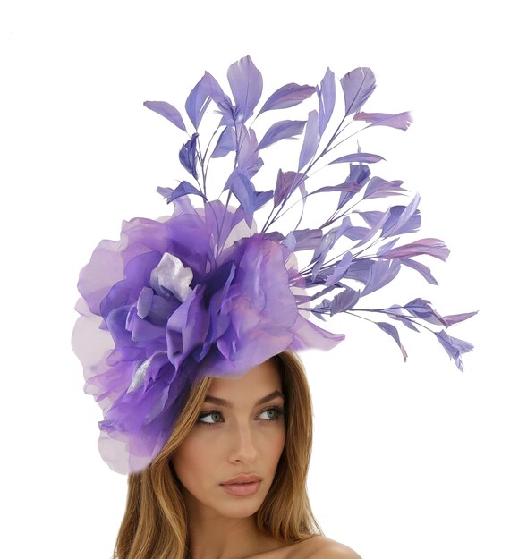 Purple Feather Kentucky Derby Fascinator Hat Wedding  display picture 3