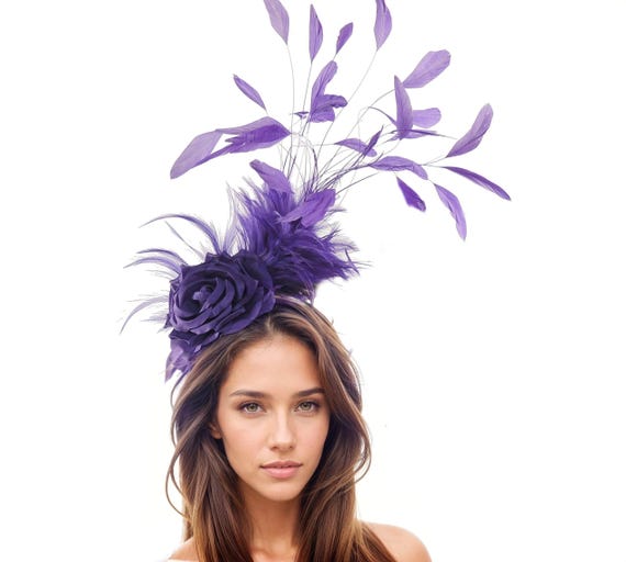 Purple Feather Kentucky Derby Fascinator Hat Wedding  display picture 3