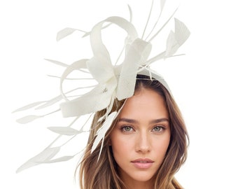 White Ivory Womens Kentucky Derby Ascot Fascinator Hat Garden Party Wedding Headband Cocktail Statement Headpiece Race Formal Ladies KY