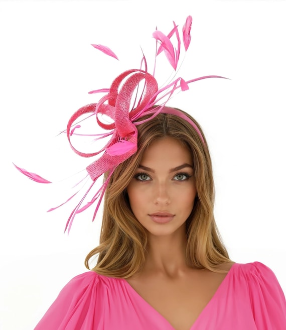 Kentucky Derby Hat Ascot Feather Fascinator Fuchsia Hot  display picture 2