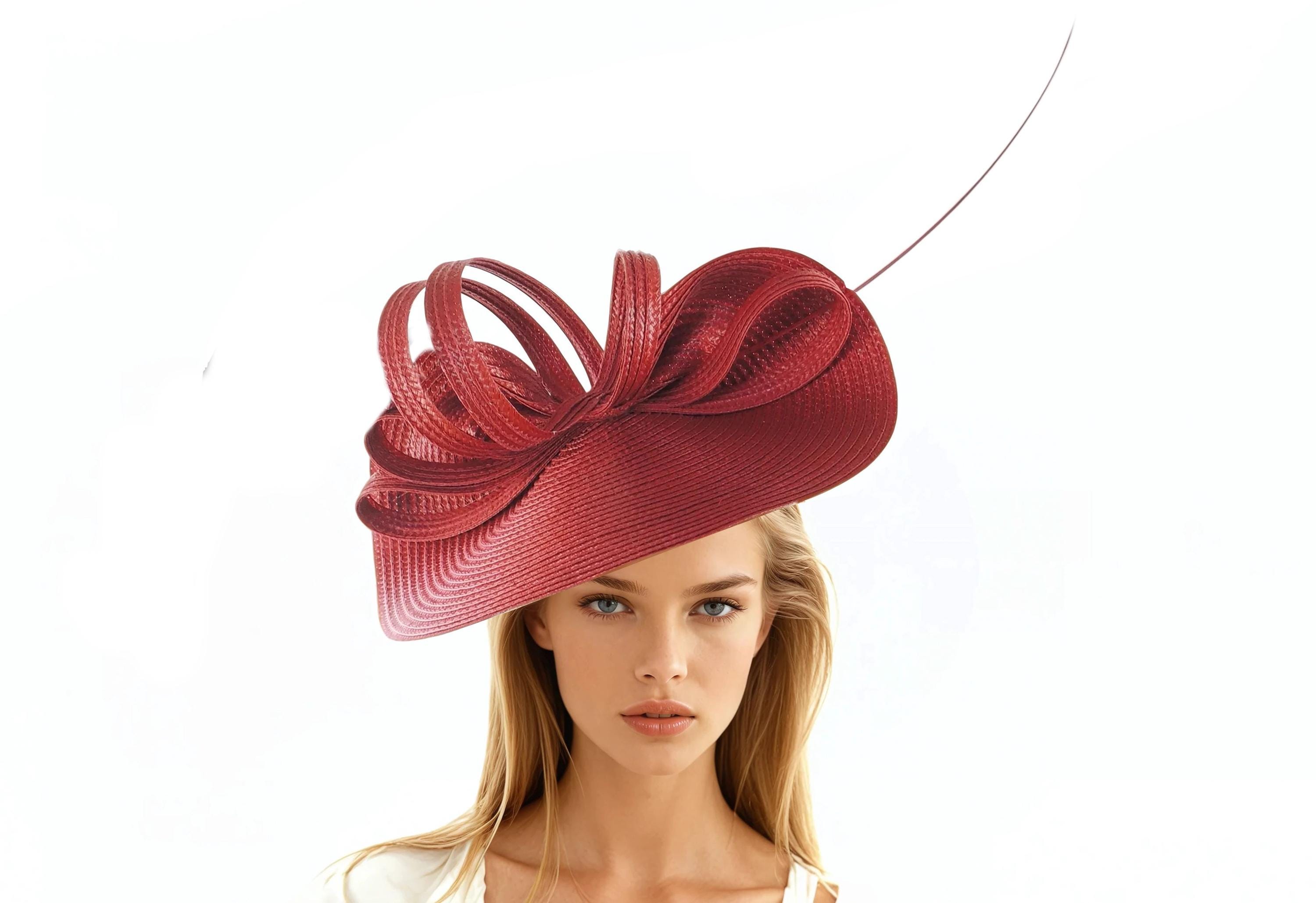 Scarlet Reign Statement Derby Hat – Structured Red Satin Bow, Black Floral Black Red Derby Hat - Etsy main image 2