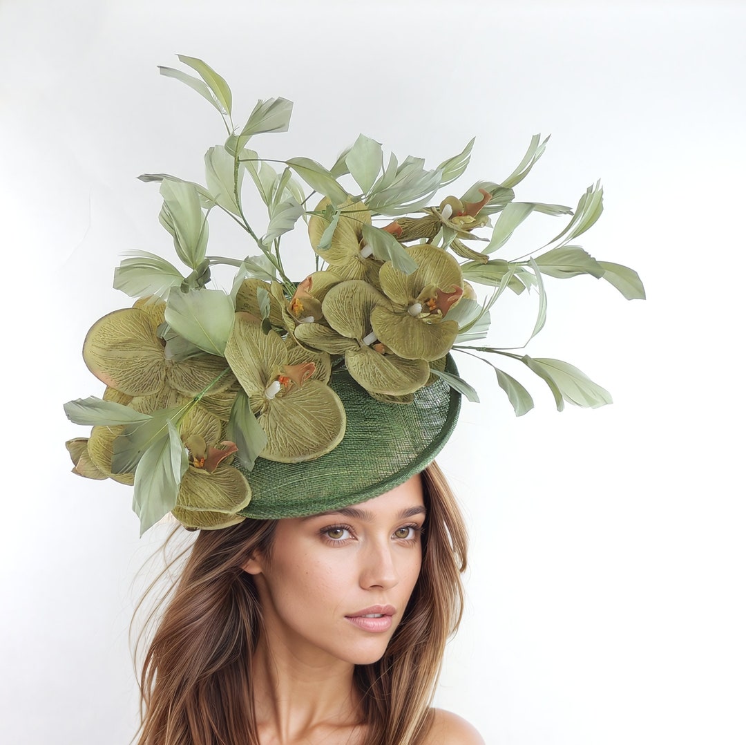 MOSS GREEN FASCINATOR ‎ RUFFLE HEADBAND HAT DERBY CHURCH TEA FASCINATOR Forest Dark Green Ladies Ascot Fascinator Headband Womens  main image 3
