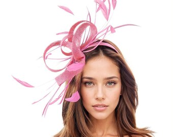 Hot Pink Womens Kentucky Derby Royal Ascot Fascinator Hat Garden Party Wedding Headband Cocktail Statement Headpiece Race Formal Ladies KY