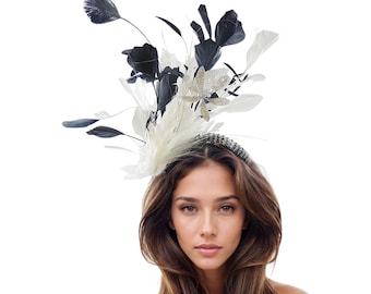 Sombrero tocado azul marino y blanco para el Derby de Kentucky, acolchado, con cristales, estilo Ascot, para almuerzo, boda, invitada, despedida de soltera, fiesta de té, día de carreras, parque, mariposa