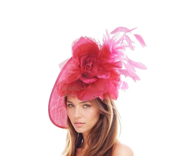 Fuchsia Pink Statement Kentucky Derby Fascinator Hat Hot Tea  display picture 1