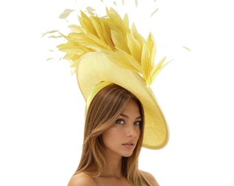 Yellow Fascinator Hats For Women,Yellow Kentucky Derby Hat,Lemon Ascot Hat,Green Wedding Hat,Canary Tea Party Hat,Lemon Fasciantor Headband