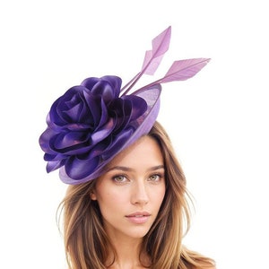 Fioletowy Liliowy Damski Kapelusz Fascynator Kentucky Derby Ślub Sinamay Damski Ascot Fascynator Opaska na głowę Pióro Nakrycie głowy Kapelusze Formalne Okazja