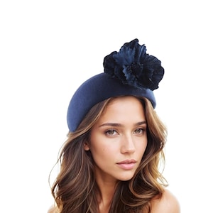 Navy Fascinator Felt Wool - Etsy display picture 1