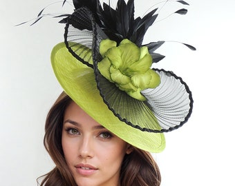 Black Lime Green White Kentucky Derby Fascinator Hat Wedding Fascinators Cocktail Garden Party Royal Ascot Formal Occasion Day Woman