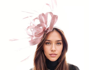 Dusty Pink Feather Kentucky Derby Hats Royal Ascot Church Ladies Race Tea Garden Party Wedding Formal Occasion Custom Order Woman Statement