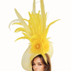 Large Yellow Statement Hatinator Womens Kentucky Derby Hats Wedding Royal Ascot Fascinator Headpiece Church Cocktail Tea Ladies Day Headwear