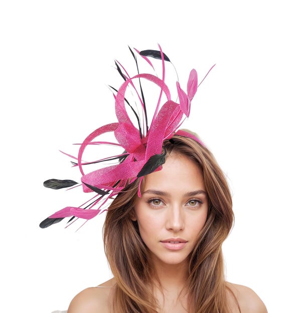 Kentucky Derby Hat Ascot Fascinator Fuchsia Hot Pink Black  display picture 2