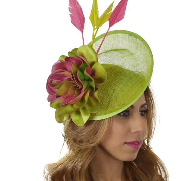 Women's Green Sinamay & Feather Flower Headband Clip – Race Day Cocktail Wedding Fascinator By Finecy In