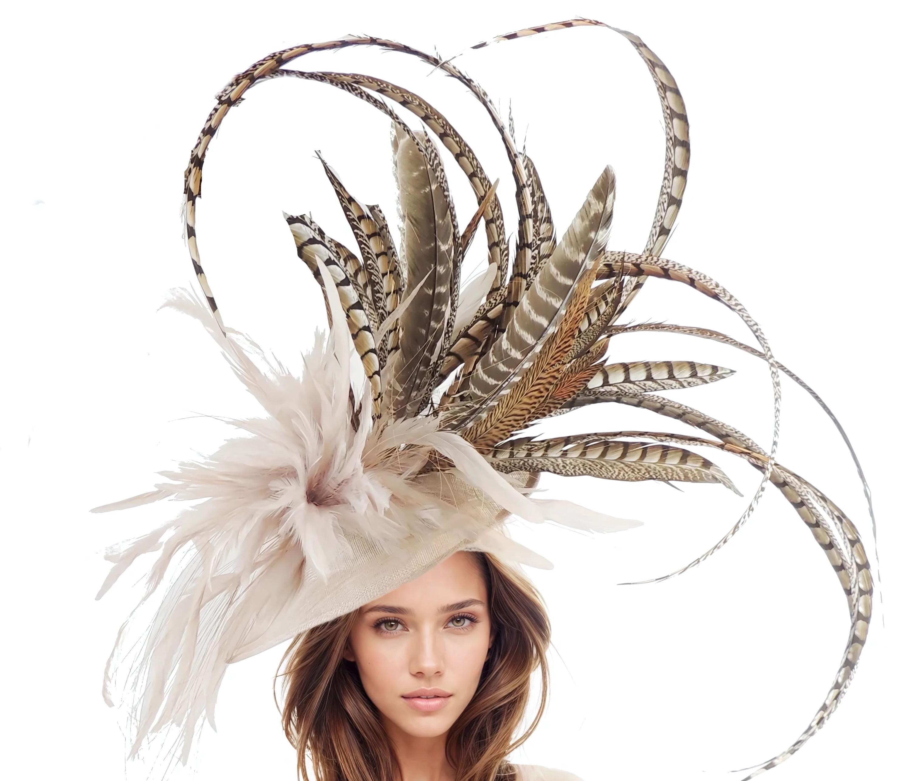 Cream Black Feather Kentucky Derby Fascinator Hat Wedding Cocktail ...