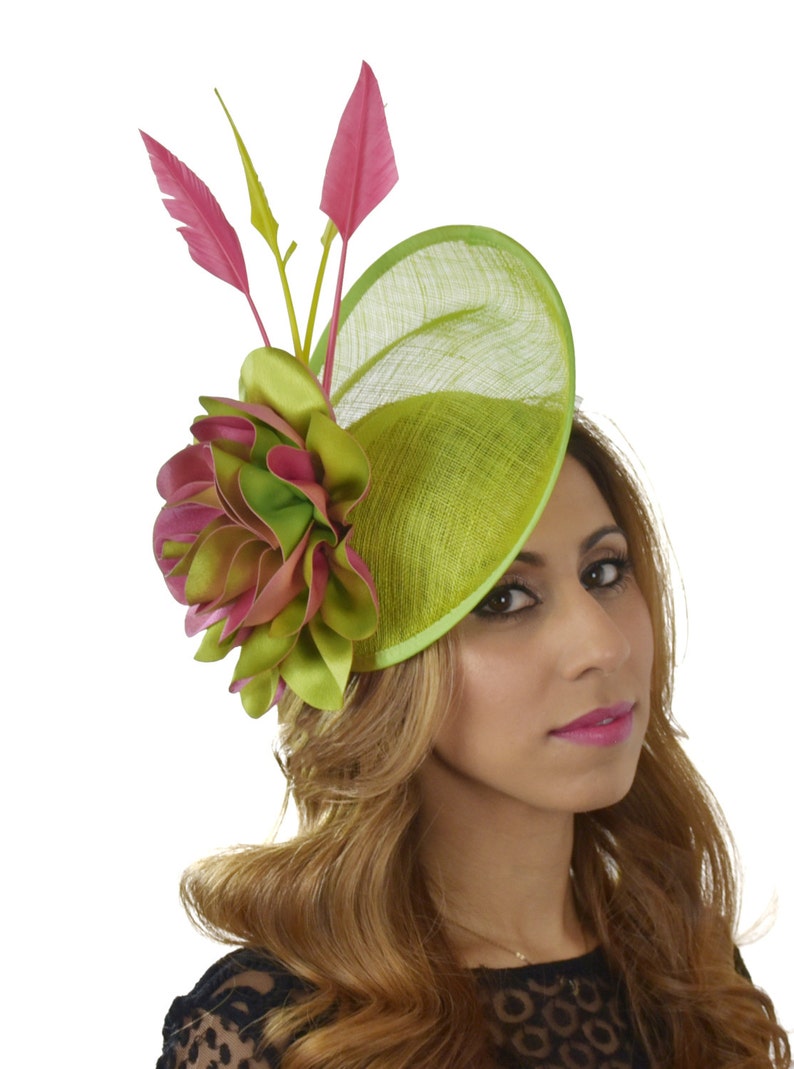 Lime Green and Fuchsia Pink Gulhi Fascinator Hat for Kentucky Etsy