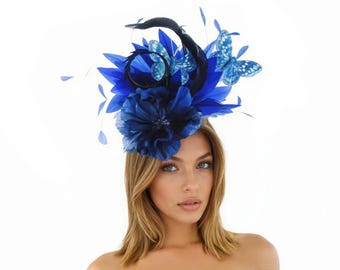 Tocado de plumas azul marino para mujer, Derby de Kentucky, Royal Ascot, bodas, fiestas de tarde, tés, despedidas de soltera, declaración