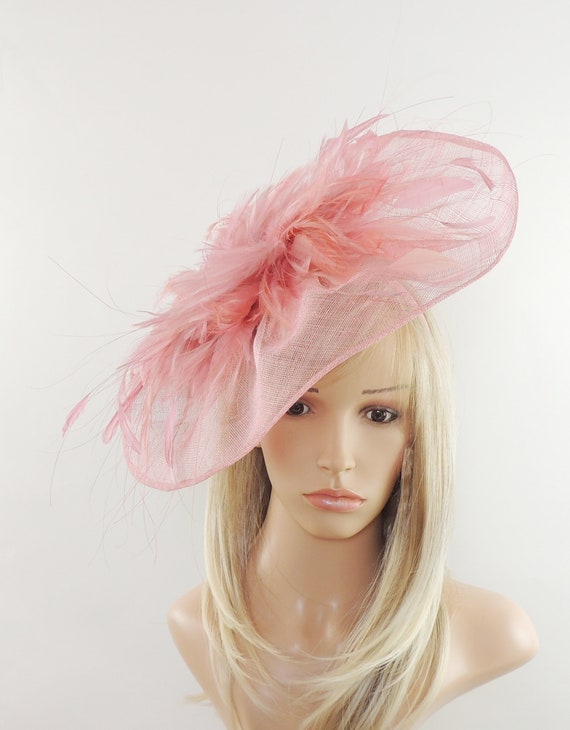 Hatsbycressida Petia Large Dusky Pink Fascinator Hat for Weddings, Races, and Special Events with Headband