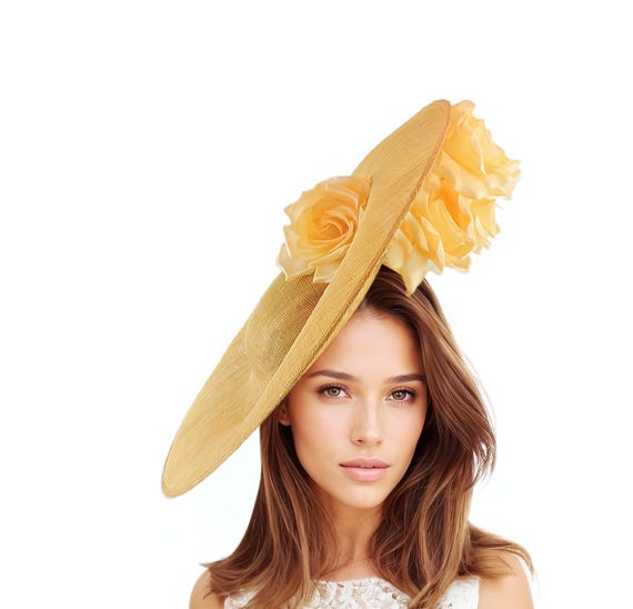Antique Gold Canary Yellow Kentucky Derby Hats Ascot Church  display picture 1