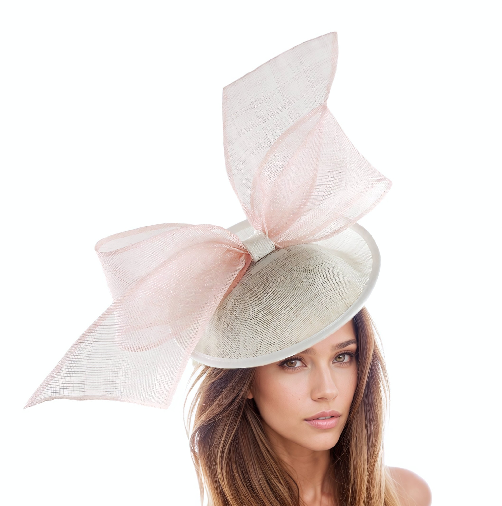 White Candy Pink Saucer Disc Royal Ascot Fascinator Hat 