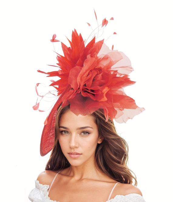 Red Ladies Ascot Fascinator Headband Womens Kentucky Derby  display picture 1
