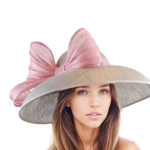Olive Green Dusty Blush Pink Kentucky Derby Hat Ascot Lunch Church Woman Tea Garden Party Wide Brim Wedding Bow Headwear Elegant Fancy Dark