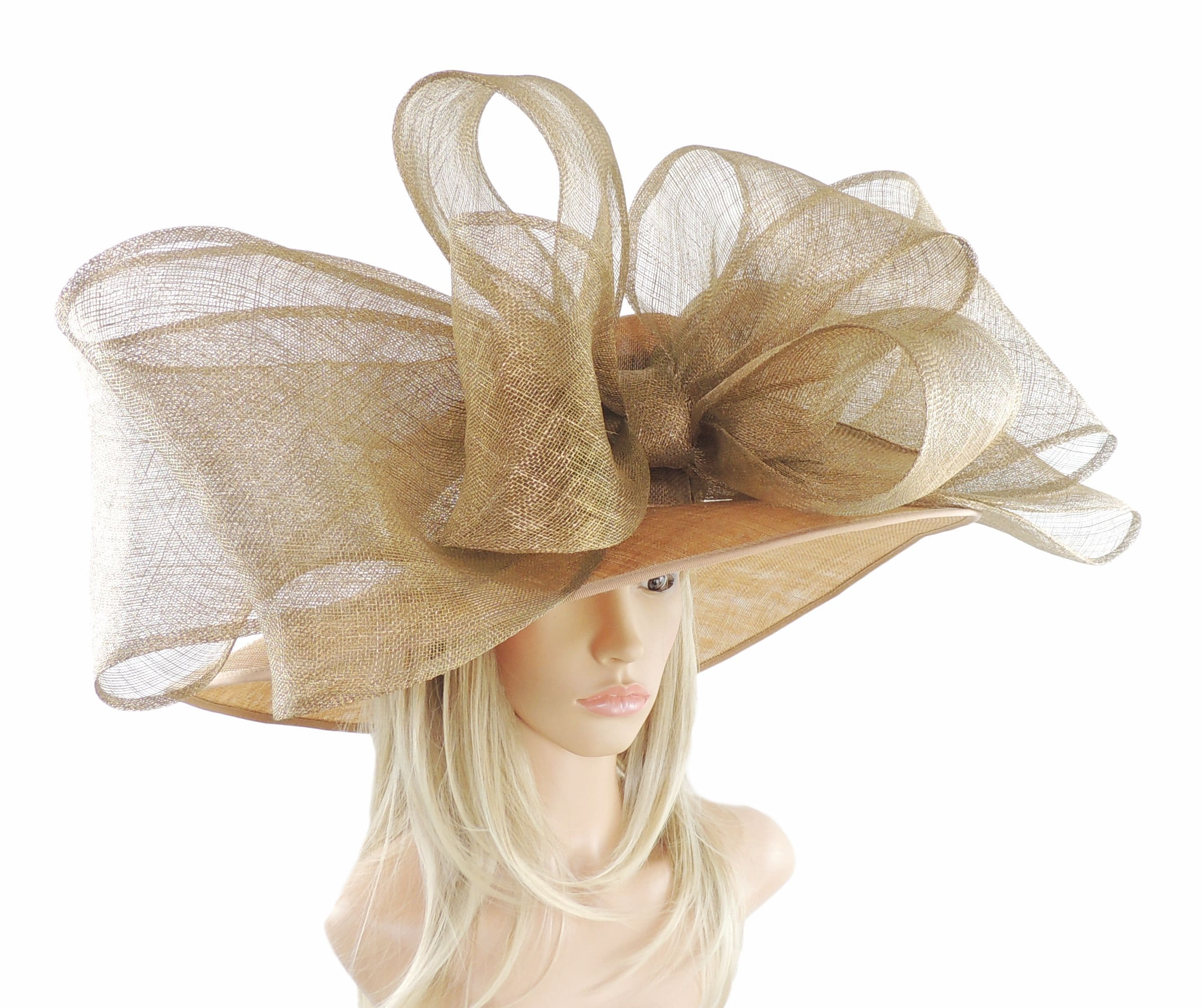 White \u0026 Gold Biffo Bow Hat for Weddings 