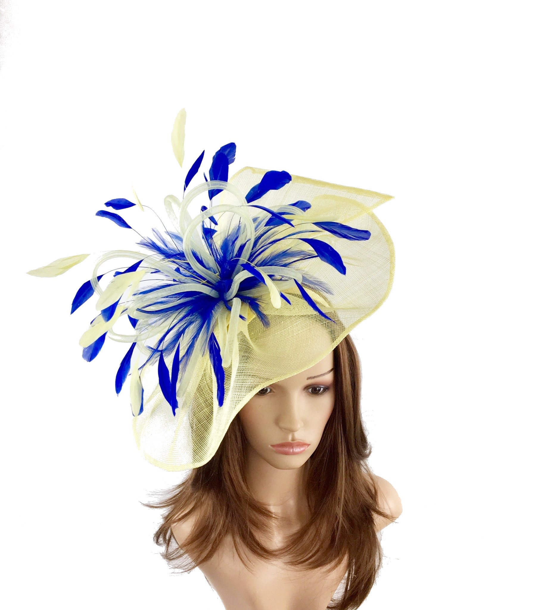 Cream Races/ Wedding Fascinator Hat/any satin/highlight feather colour 
