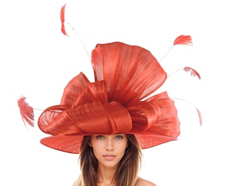 Red Kentucky Derby Hats Ascot Church Ladies Race Day Tea Garden Party Large Wide Brim Wedding Formal Woman Bow Custom Statement Horse Racing