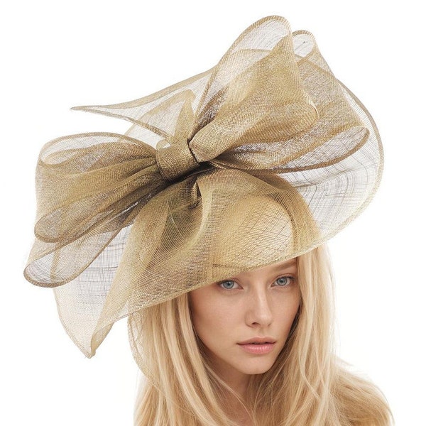 Metallic Gold Kentucky Derby Hut, Gold Ascot Hut, Gold Fascinator, Hut für formelle Anlässe, Hochzeitsgasthut, Rennen Kopfbedeckung Stirnband Fascinator Hut