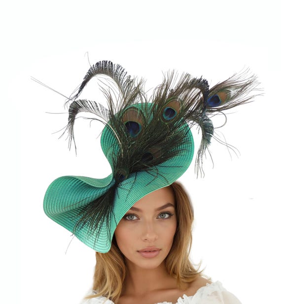 Black and Turquoise Statement Hat Kentucky Derby Hat Fascinator Kentucky Derby Hat Fascinator, Midnight Blue Black Stripe  main image 4