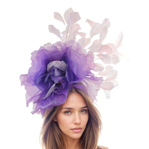 Purple Ascot Fascinator,Lilac Ascot Fascinator,Purple Hat for Woman,Lilac Wedding Hat,Hat For Church,Lilac Tea Party Ladies Day Hat,Headband