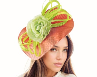 Coral Orange Lime Acid Green Kentucky Ascot Derby Fascinator Headband Saucer Hat Wedding Tea Party Race Ladies Day Formal KY Saucer Custom