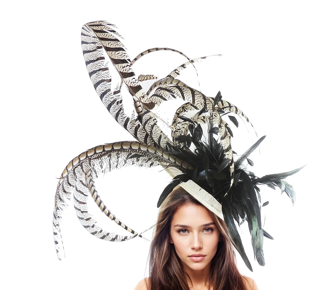 Cream Black Feather Kentucky Derby Fascinator Hat Wedding Cocktail ...
