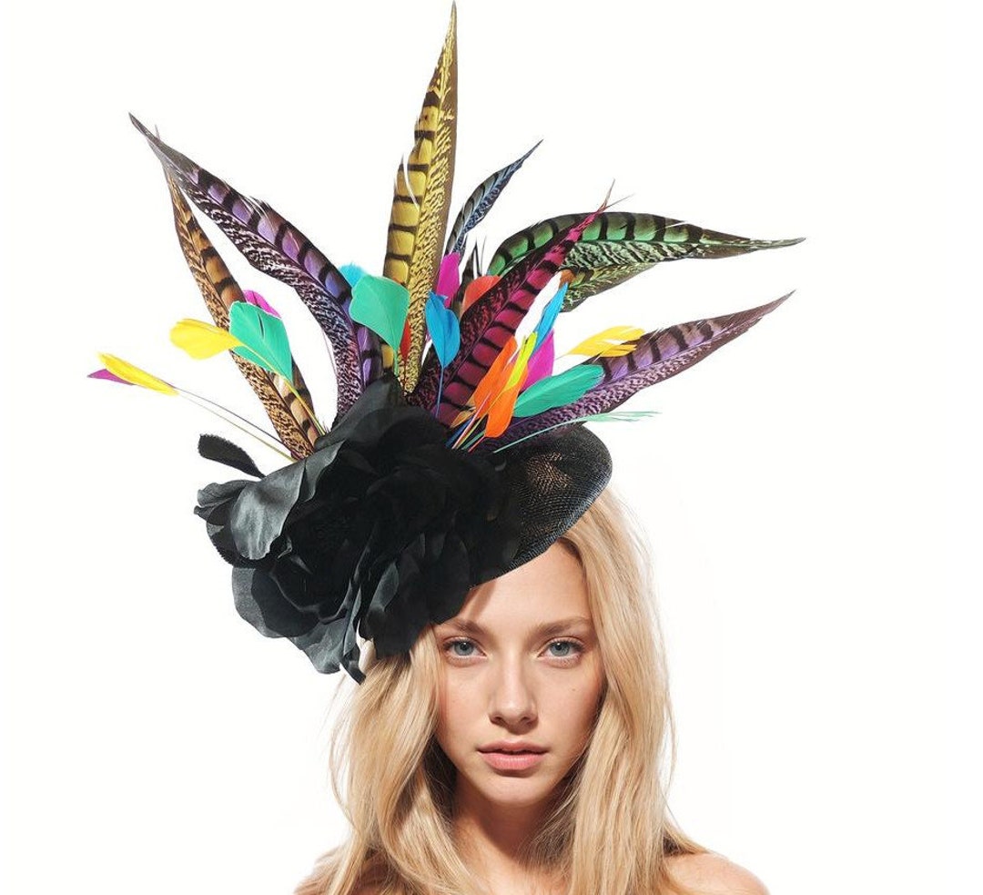 Black Multicolour Feather Kentucky Derby Fascinator Hat Wedding ...