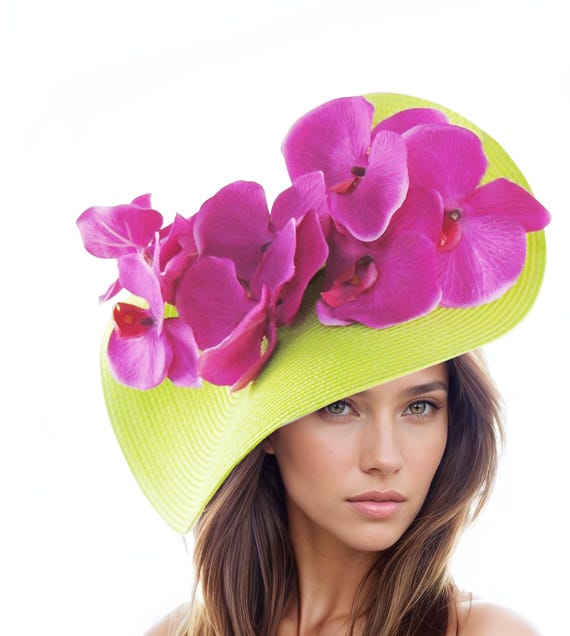 Cerise Magenta Pink Lime Green Ascot Fascinator Hat Kentucky  display picture 2