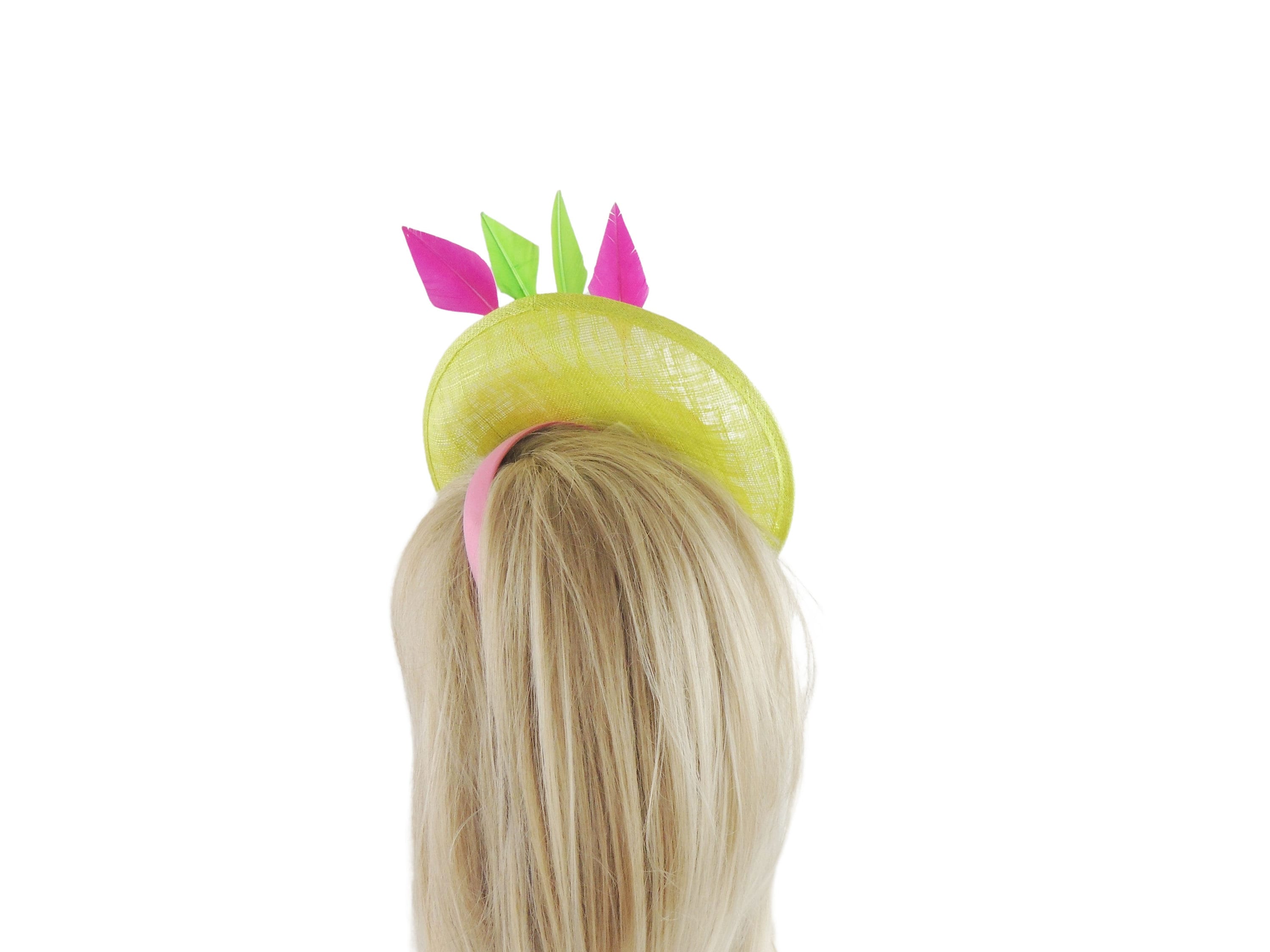 Kentucky Derby Hat Fascinator Sinamay Trendy Lime Bow Headband with Feathers Lime Green Derby Hat - Etsy main image 4