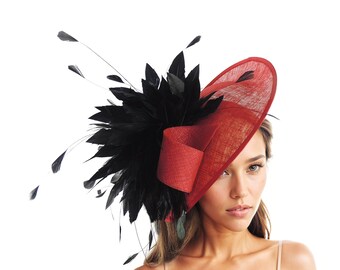 Black Red Kentucky Derby Hat Wedding Guest Royal Ascot Fascinator Headpiece Church Cocktail Ladies Day Headwear Statement Hatinator Womens