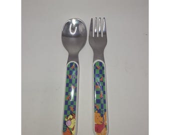 VTG Disney Winnie Pooh & Tigger Too Child Toddler Fork  Spoon Dragonflies