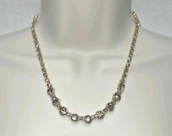 Monet Gold-Tone Rhinestone Necklace Faceted Jeweled
