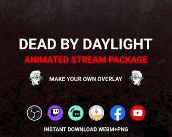 Geanimeerd Twitch Stream-pakket | Dead By Daylight-overlays, panelen, schermen, waarschuwingen, emotes | OBS en gaming-graphics
